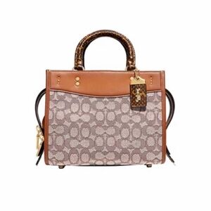 COACH Rogue 25 Signature Textile Jacquard Handbag with Snake Exotic Handles